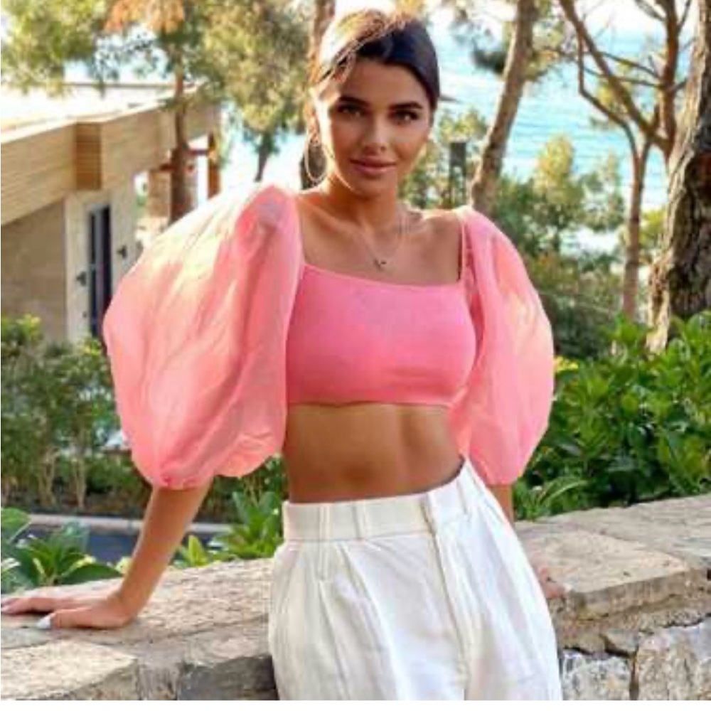 Zara Pink Puff-Sleeve Crop Top